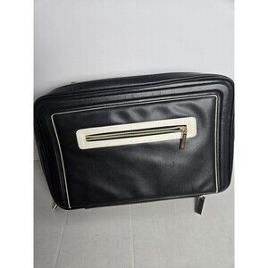 Estee Lauder Black Makeup Case White Accent Gold Zipper Carry On 11x13" Handle